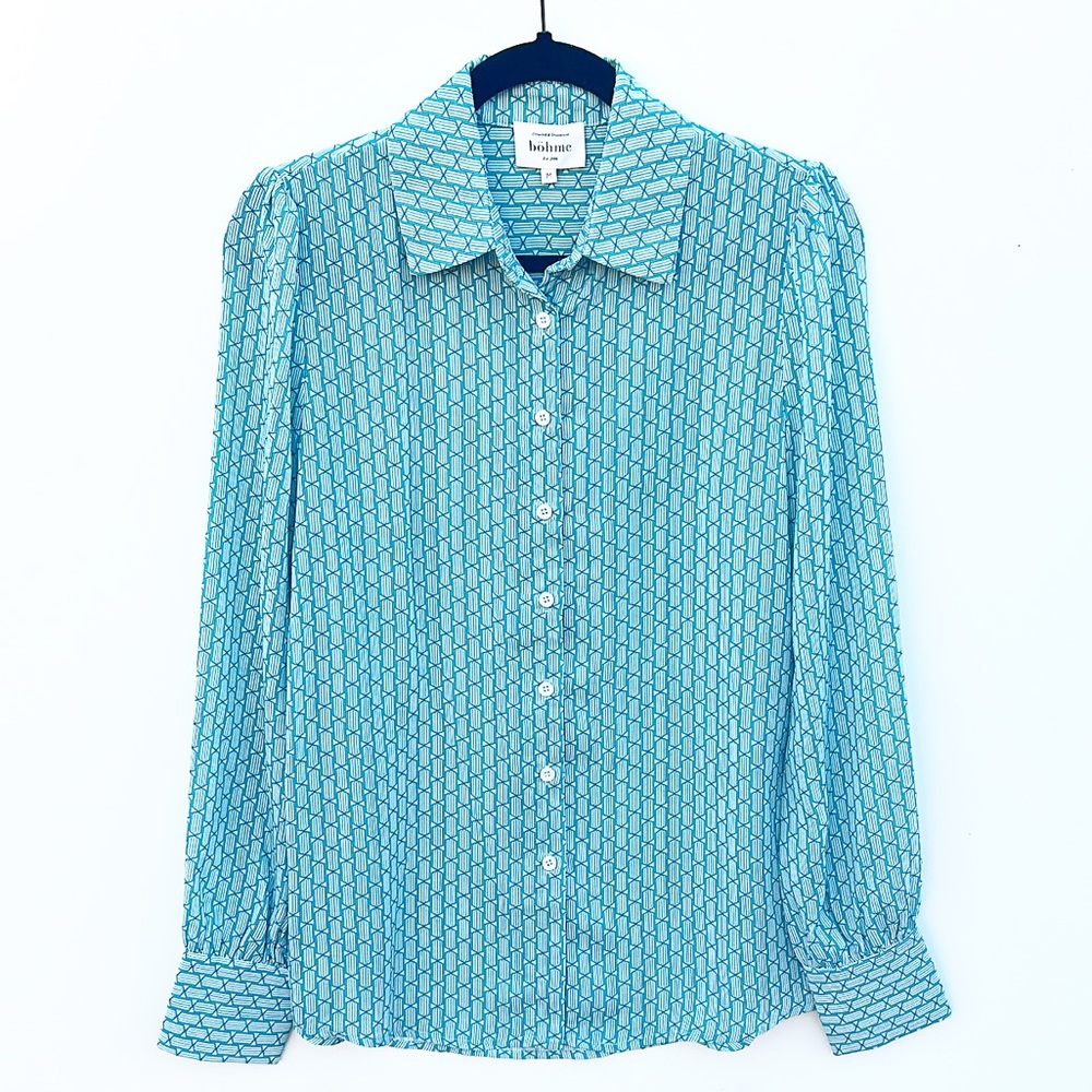Bohme Geometric Print Button Down Shirt Top Long Sleeve Collar Medium